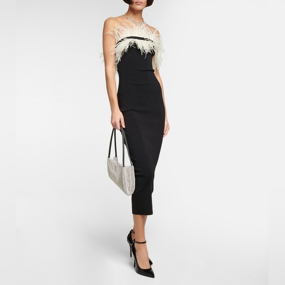 Stunning black/ivory Staud - Nellie feather-trimmed midi dress😍 - Picture 5 of 13